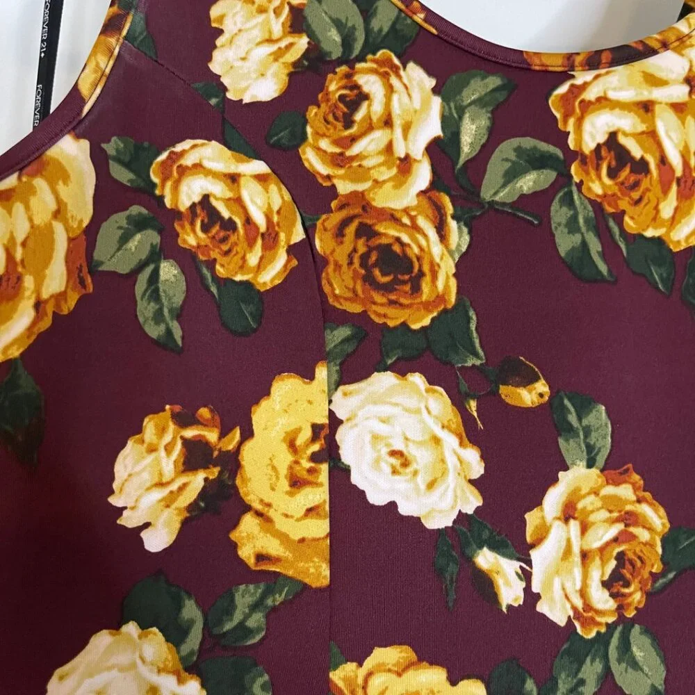 NWT Forever 21+ Burgundy Floral Skater Dress – Size XL